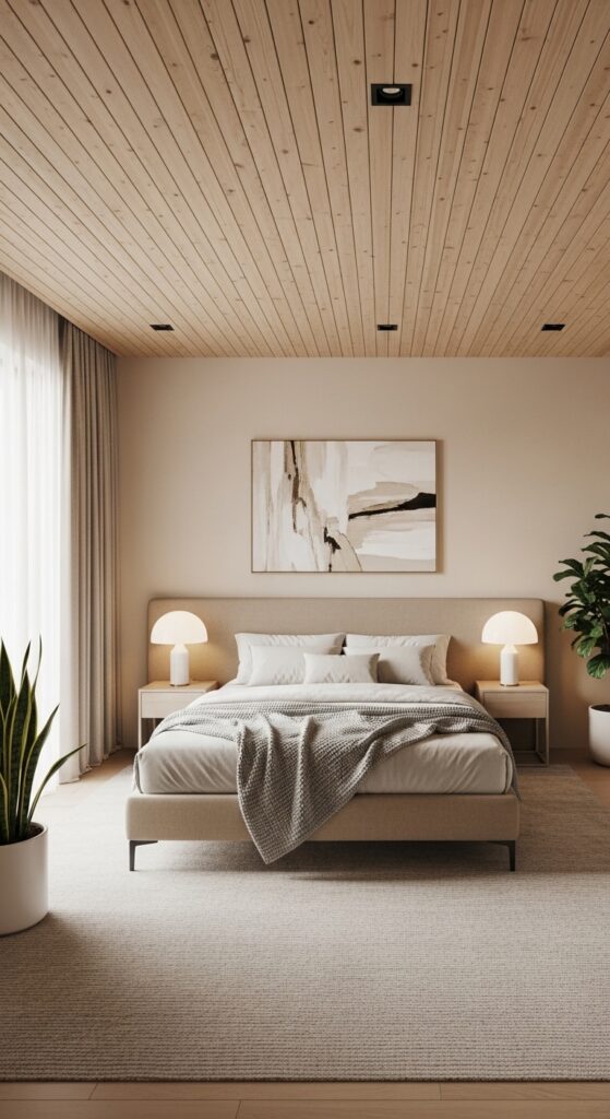 25 Modern Beige Bedroom Ideas for a Warm and Sophisticated Look 10 Beige Bedroom With Statement Ceiling