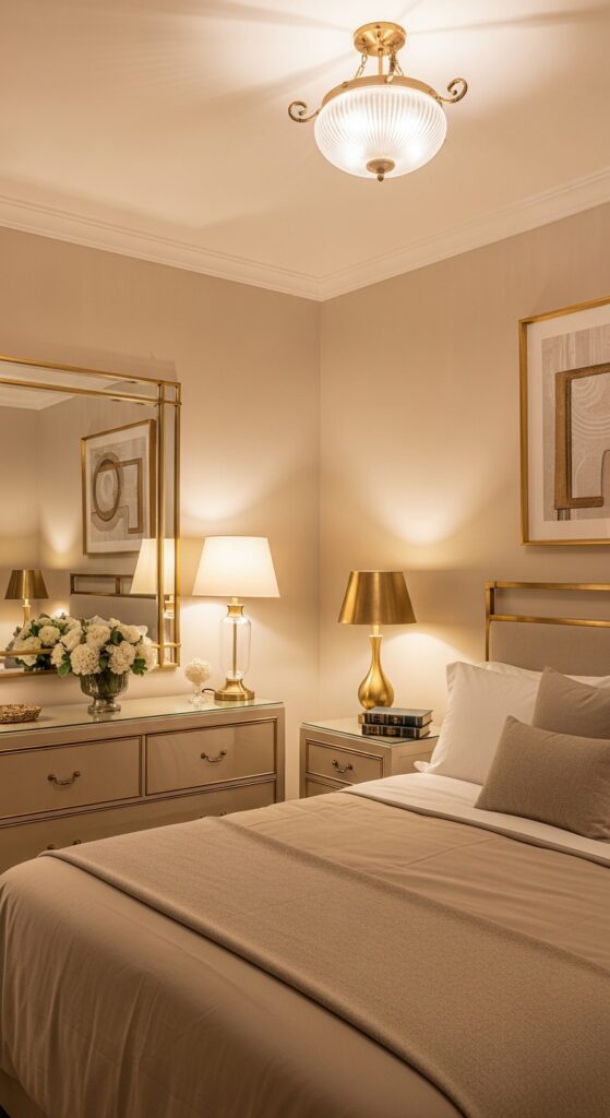 25 Modern Beige Bedroom Ideas for a Warm and Sophisticated Look 18 Beige Bedroom With Subtle Metallic Accents