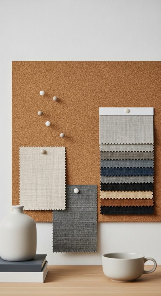 22 Minimalist Office Decor with Texture on a Budget 3 Cork Bulletin Board with Soft Fabrics