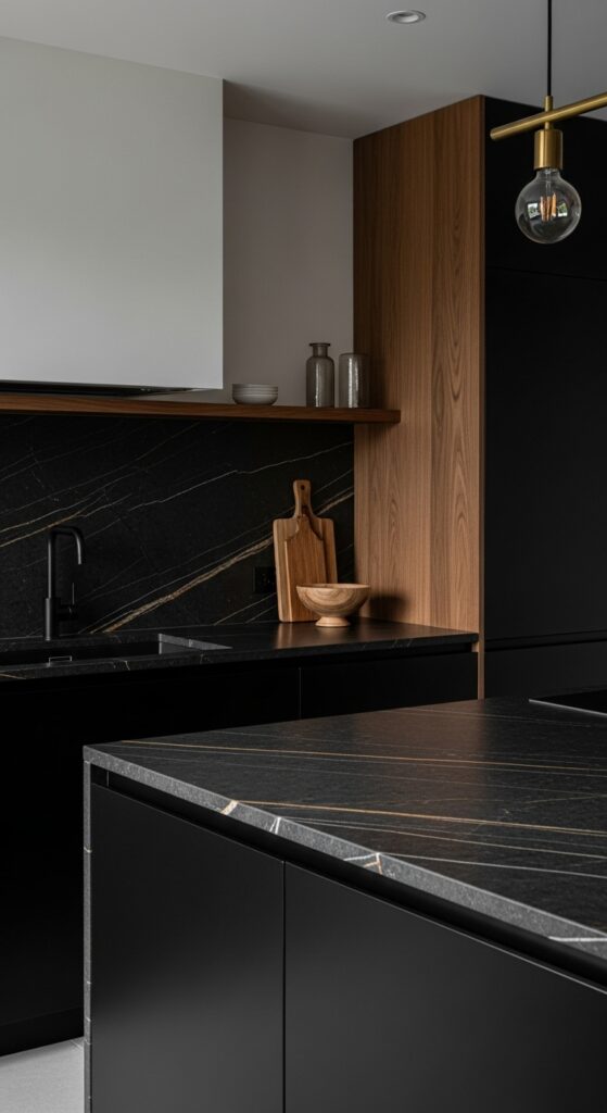 20 Moody Kitchen Decor Ideas You Won’t Stop Scrolling 6 Dark Stone Countertops with Natural Depth