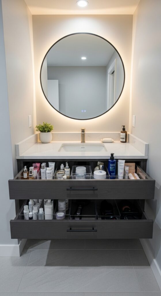Genius Small Bathroom Storage Solutions You Must See! 3 Deep Vanity Drawers With Built-In Dividers