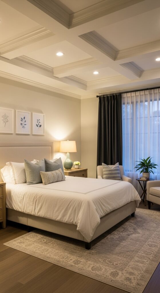 17 Guest Bedroom Decor Ideas That Feel Hotel-Worthy 7 Elevated Ceiling Details