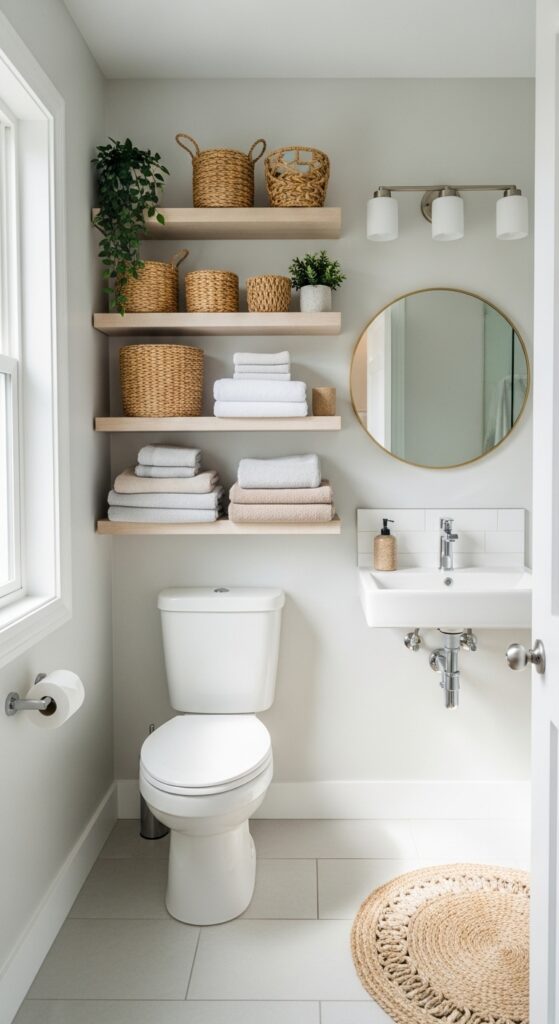 Genius Small Bathroom Storage Solutions You Must See! 2 Floating Shelves That Anchor Small Bathroom Storage