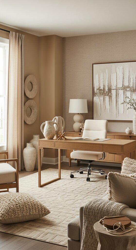 22 Organic Modern Office Decor Styling with Natural Touch 15 Layered Neutrals for Visual Harmony