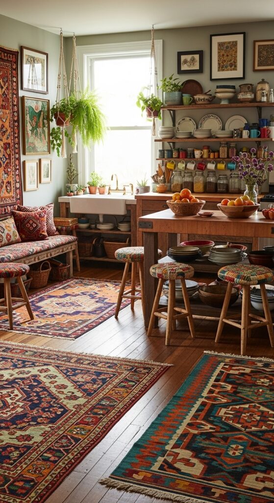 23 Bohemian Kitchen Decor Modern Twist Secrets 2 Layered Rugs to Define Zones