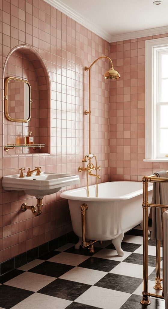 Pink Bathroom Designs That Prove Color Is a Superpower 6 Playful Retro Pink Tile Revival