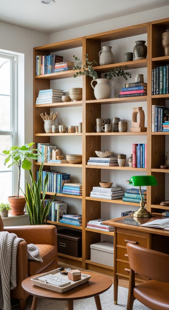 22 Organic Modern Office Decor Styling with Natural Touch 9 Shelving That Feels Airy and Intentional
