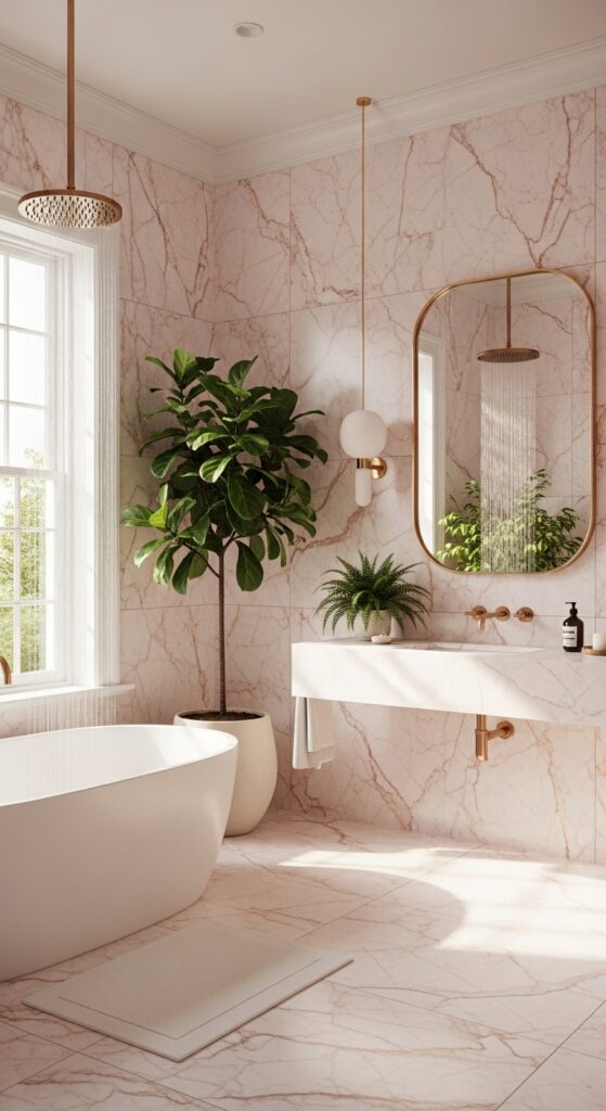 Pink Bathroom Designs That Prove Color Is a Superpower 2 Soft Pink Marble Luxe Sanctuary