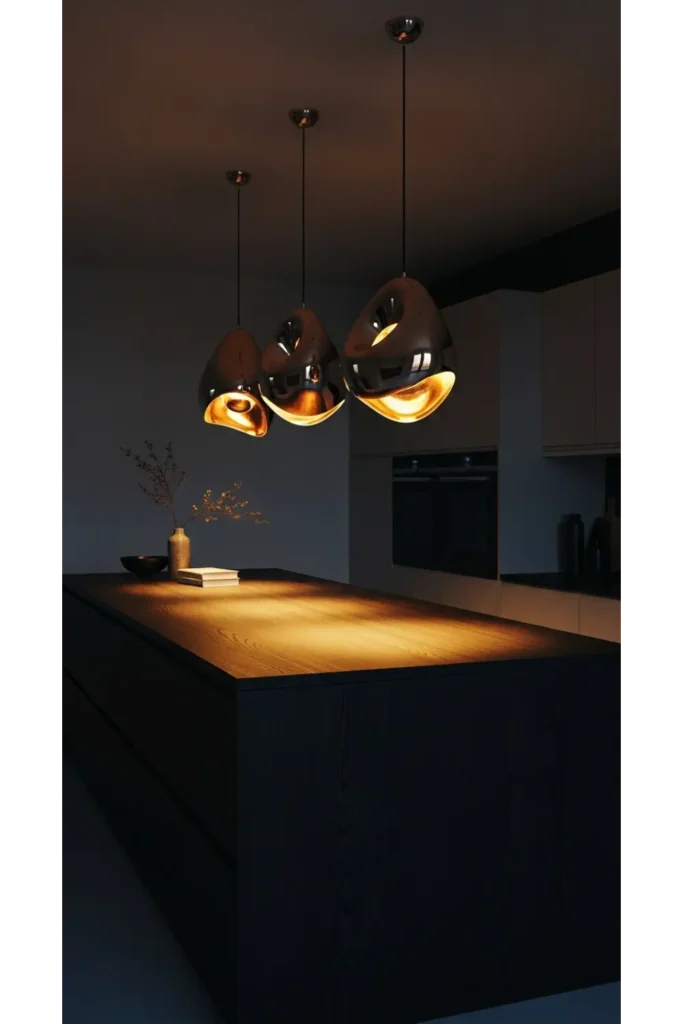Modern kitchen with stylish pendant lights