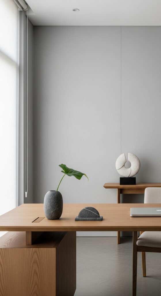 21 stone and wood office design accents with natural vibes 19 Stone Accents That Support Mindful Focus