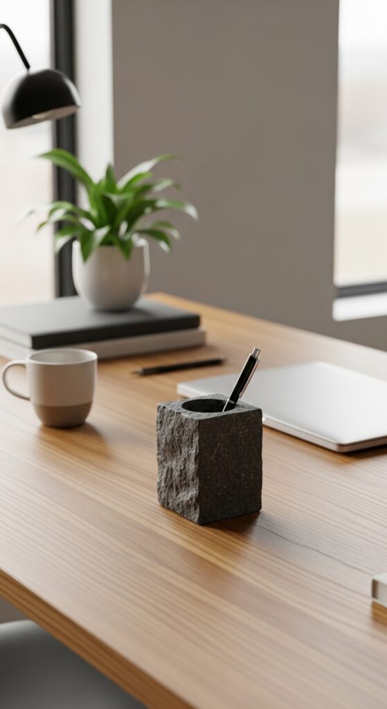 21 stone and wood office design accents with natural vibes 6 Stone Accessories That Add Quiet Strength