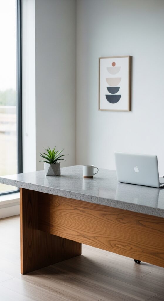 21 stone and wood office design accents with natural vibes 10 Stone Desk Surfaces for Focused Energy