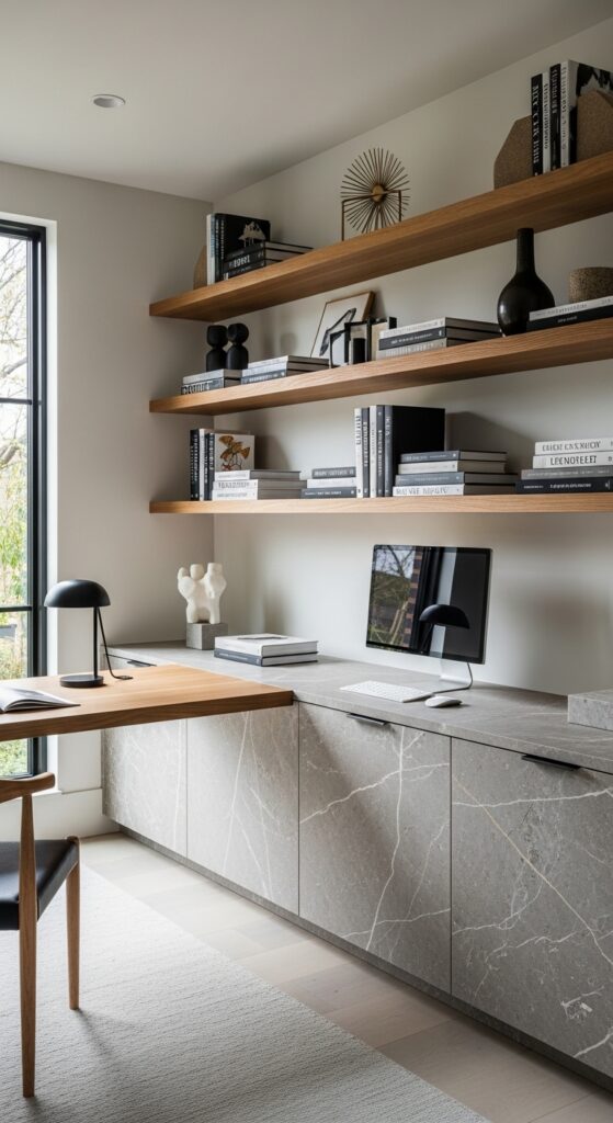 21 stone and wood office design accents with natural vibes 14 Stone and Wood in Open Storage