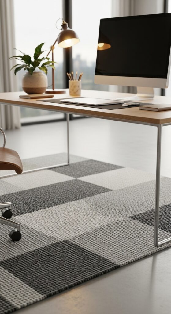 22 Minimalist Office Decor with Texture on a Budget 21 Subtle Patterned Office Rug