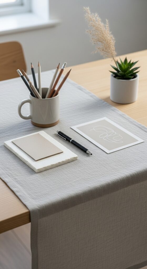 22 Minimalist Office Decor with Texture on a Budget 17 Textured Fabric Desk Runner