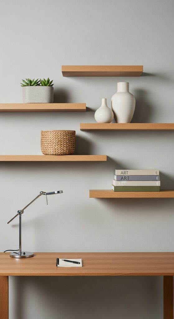 22 Minimalist Office Decor with Texture on a Budget 9 Textured Floating Shelves