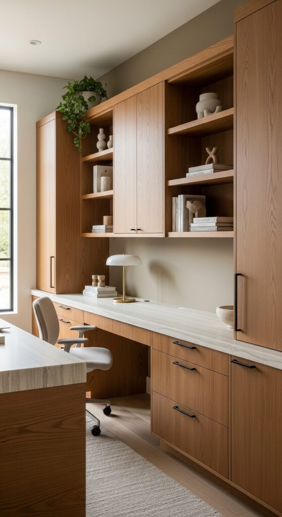 21 stone and wood office design accents with natural vibes 18 Wood Storage That Feels Personal