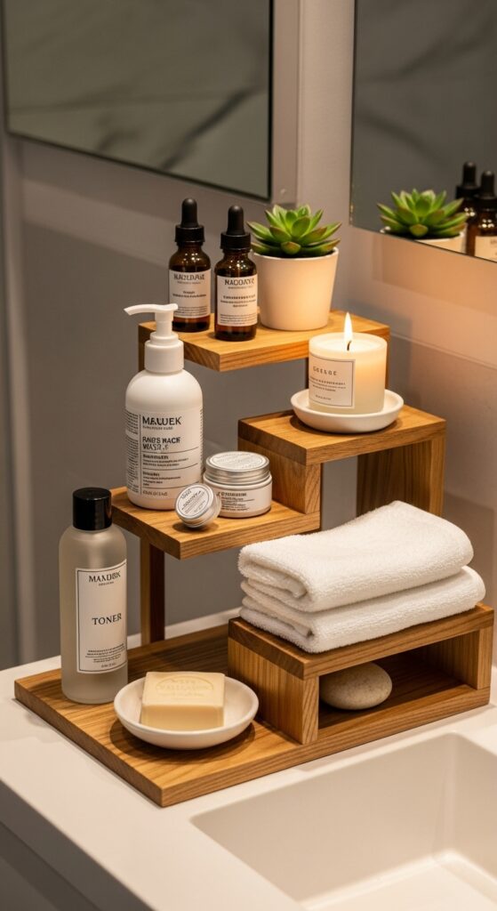 A Thin Wood Tiered Shelf 