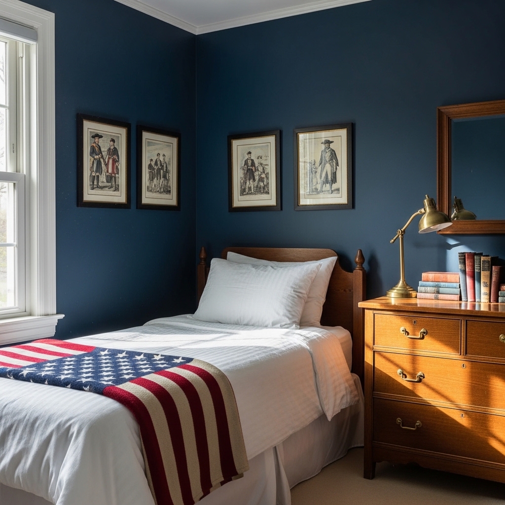 Classic Boys Bedroom Ideas That Never Go Out of Style 5 American Flag Throw On Dark Blue Walls