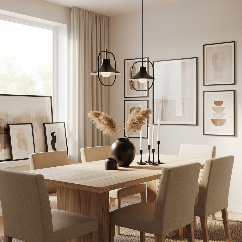 16 Neutral Dining Room Decor Ideas for Modern Homes 2 BLACK ACCENTS
