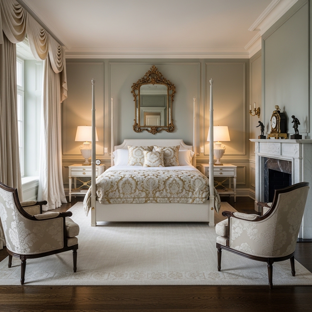 20+ Neo-Classical Master Bedroom Ideas You’ll Pin Now – Elegant, Timeless Inspiration 21 Balanced Grandeur for Everyday Living