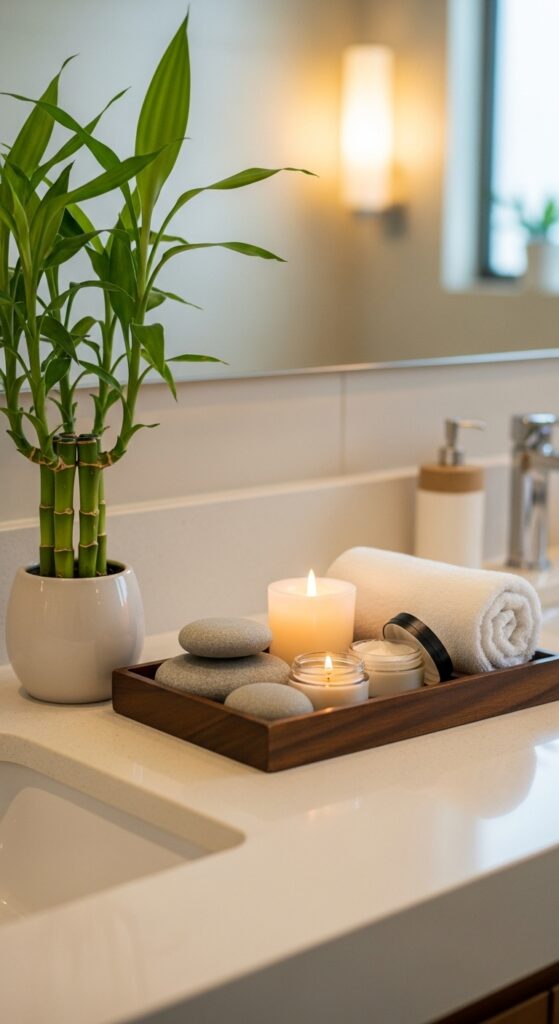 Bamboo Plant and Tray of Spa Essentials