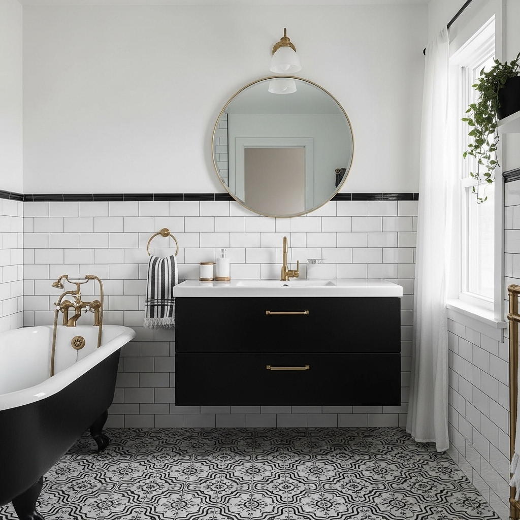 14 Stunning Joanna Gaines Bathroom Transformations 9 Black and White Statement Bath