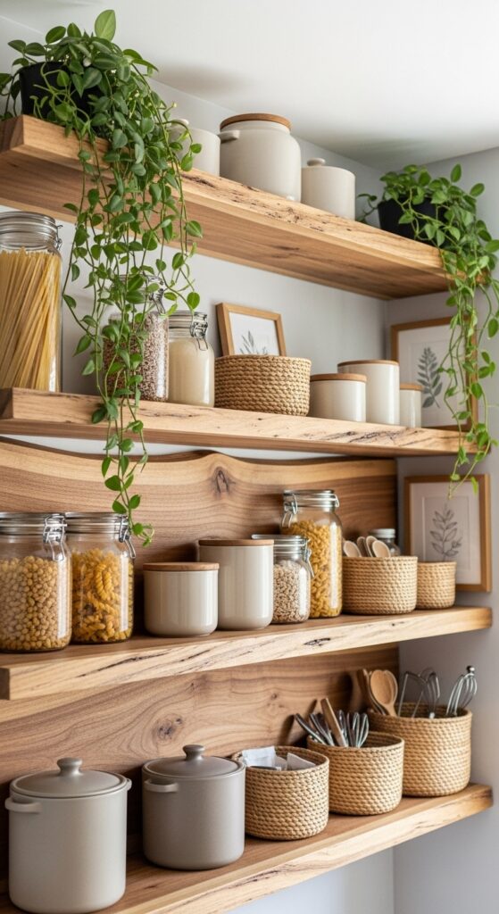 17 Simple Boho Kitchen Decor with Open Shelving Must-Try 17 Blend Rustic Wood with Soft Neutrals