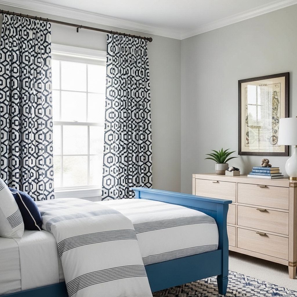 Classic Boys Bedroom Ideas That Never Go Out of Style 12 Bold Patterned Curtains With Blue Bed