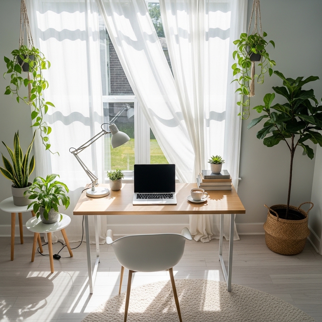 23 Home Office Ideas to Upgrade Your Work From Home Setup 9 Bright office by the window with natural light