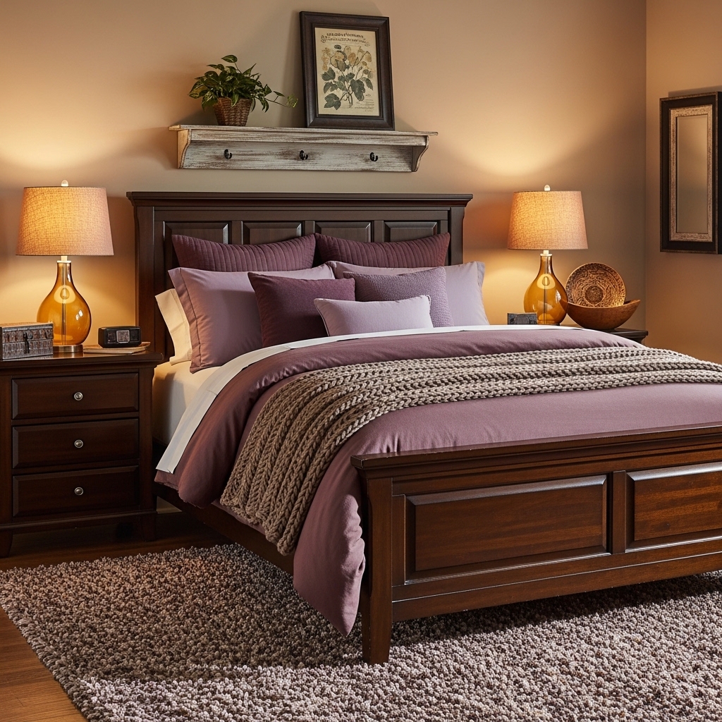 14 Purple Bedroom Ideas with Stylish Charm 11 Brown and Purple Bedroom with Earthy Warmth