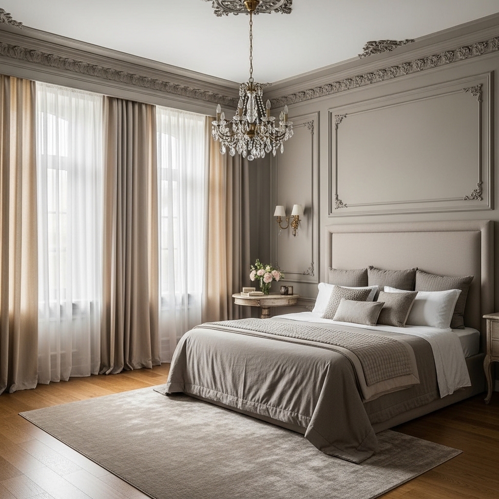 20+ Neo-Classical Master Bedroom Ideas You’ll Pin Now – Elegant, Timeless Inspiration 17 Calm Greige Color Harmony