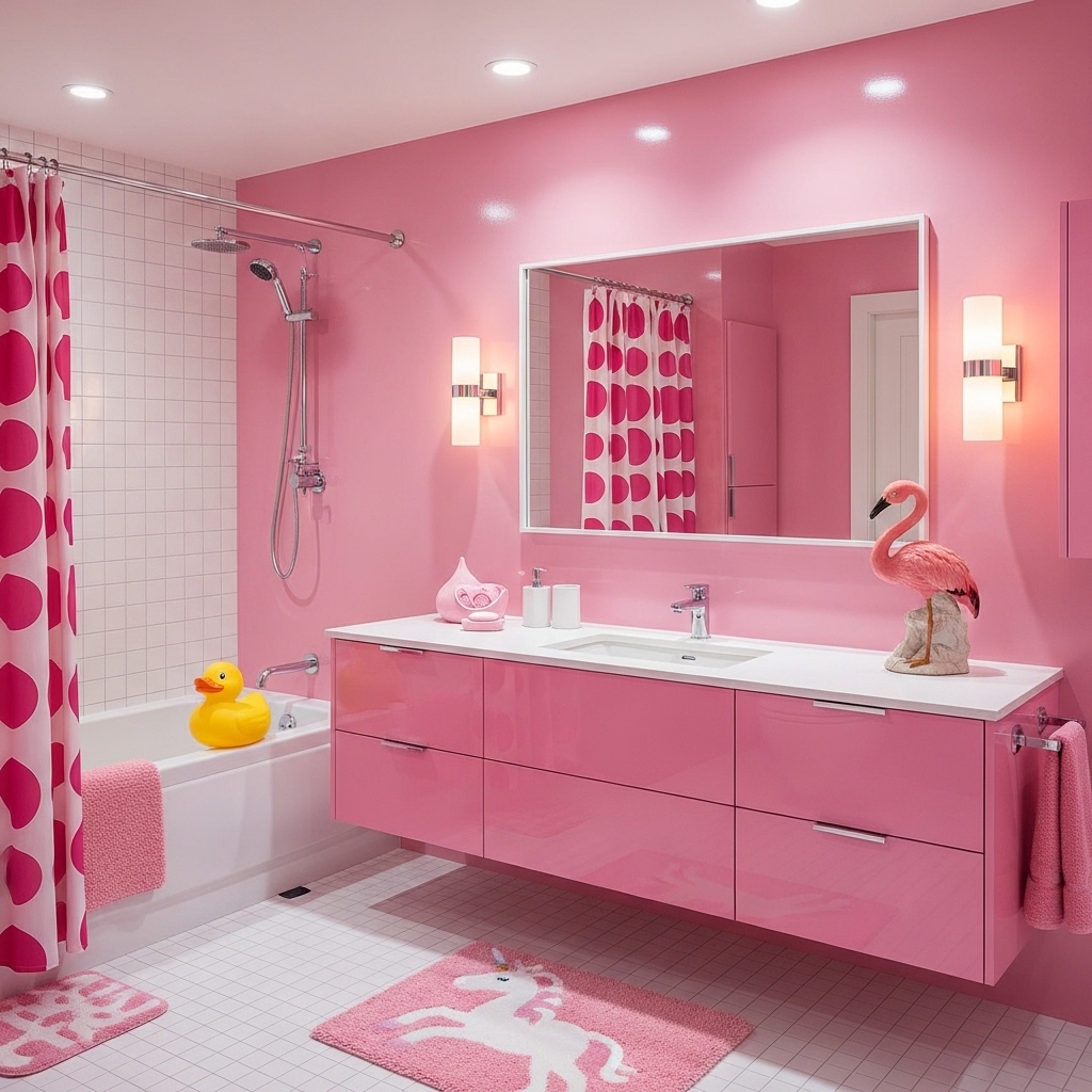 29 Enchanting Girly Bathroom Decor Ideas for a Whimsical Touch 28 Candy Pink Craze