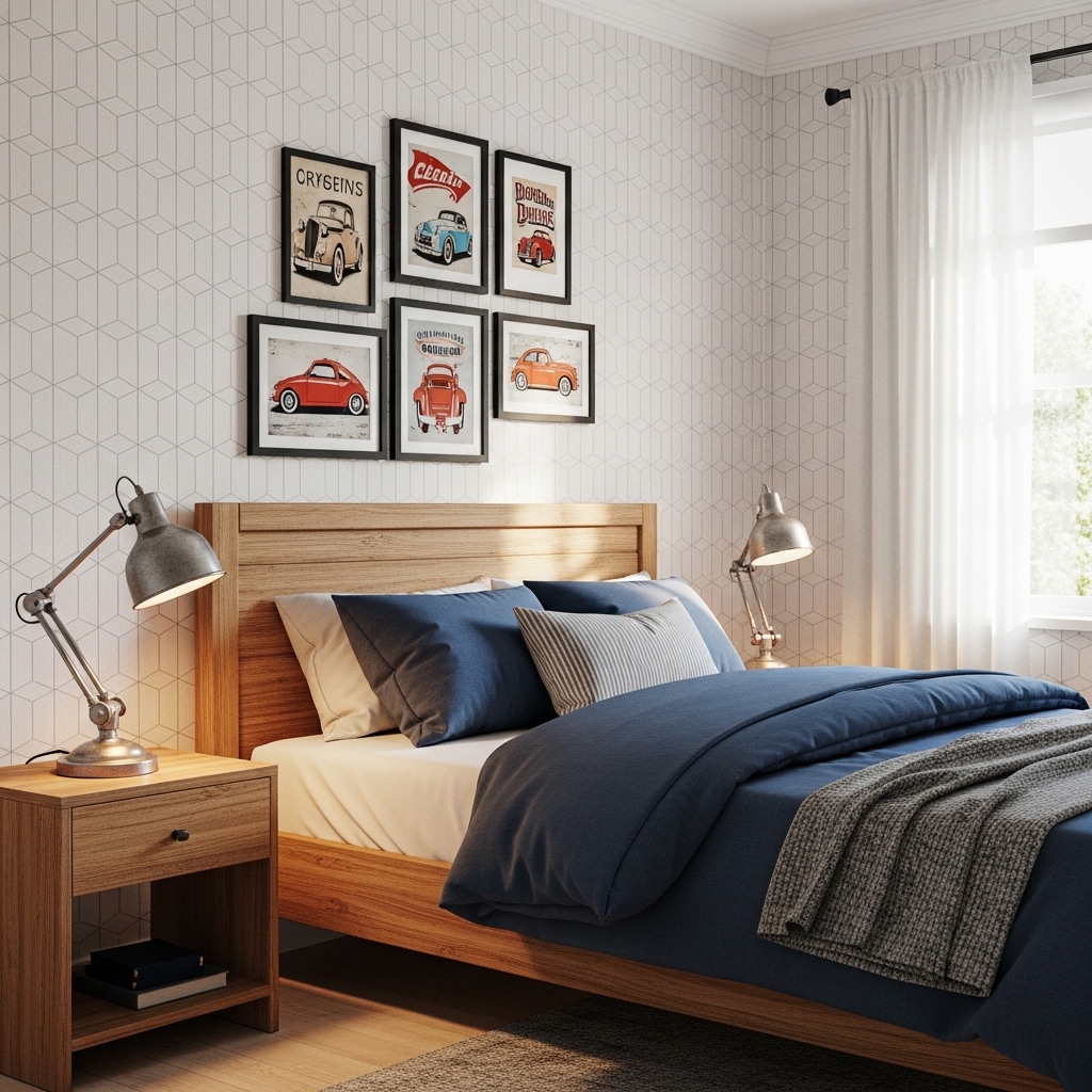 Classic Boys Bedroom Ideas That Never Go Out of Style 14 Classic Car Art With Geometric Wallpaper