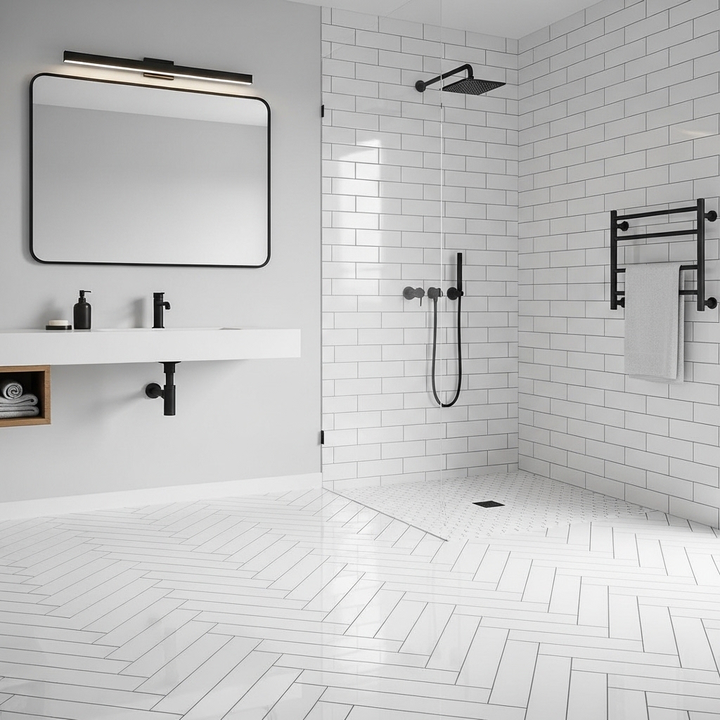 10 Stunning Bathroom Floor Tile Ideas You’ll Love 6 Classic White Subway Tiles