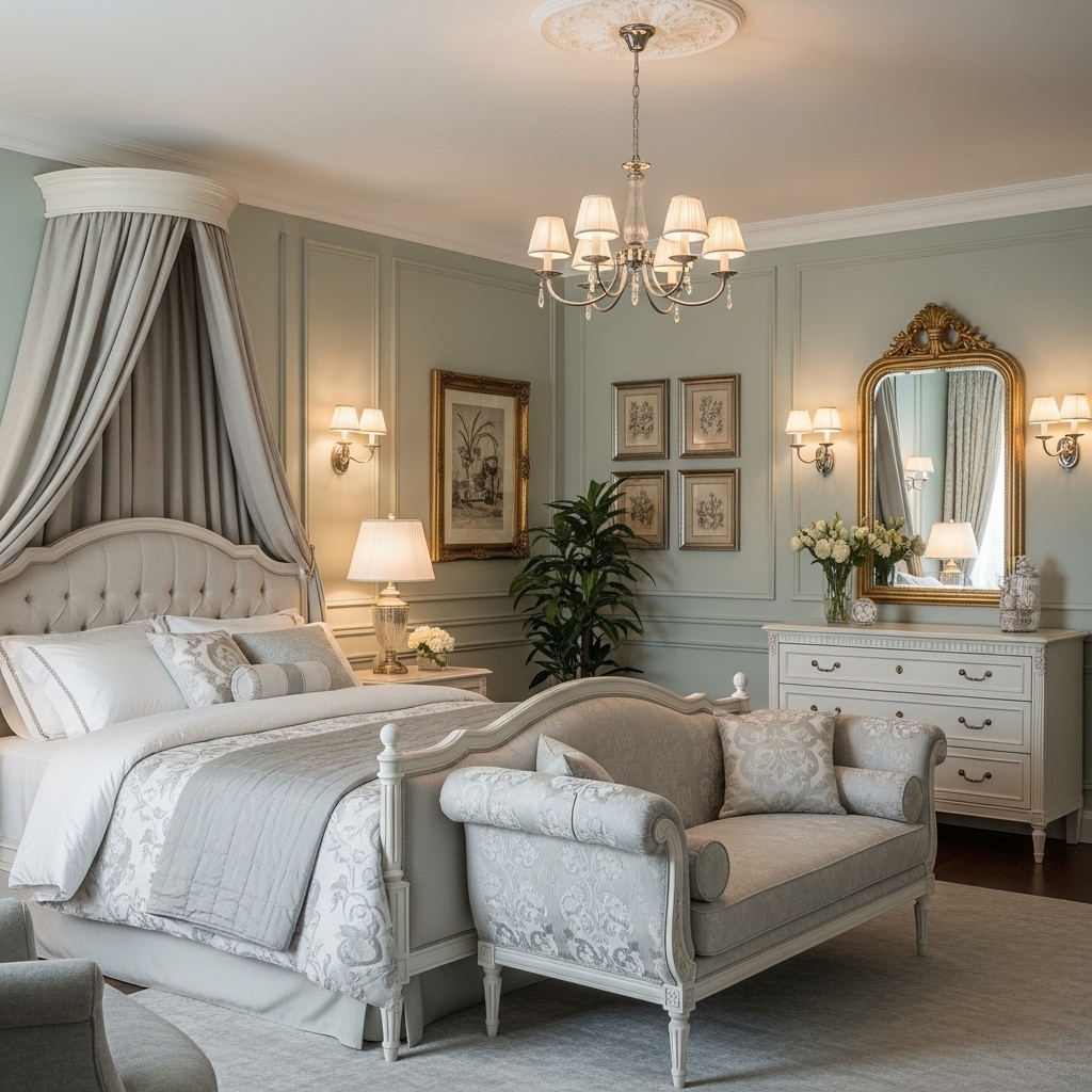 20+ Neo-Classical Master Bedroom Ideas You’ll Pin Now – Elegant, Timeless Inspiration 10 Classical Panels With Soft Color Wash