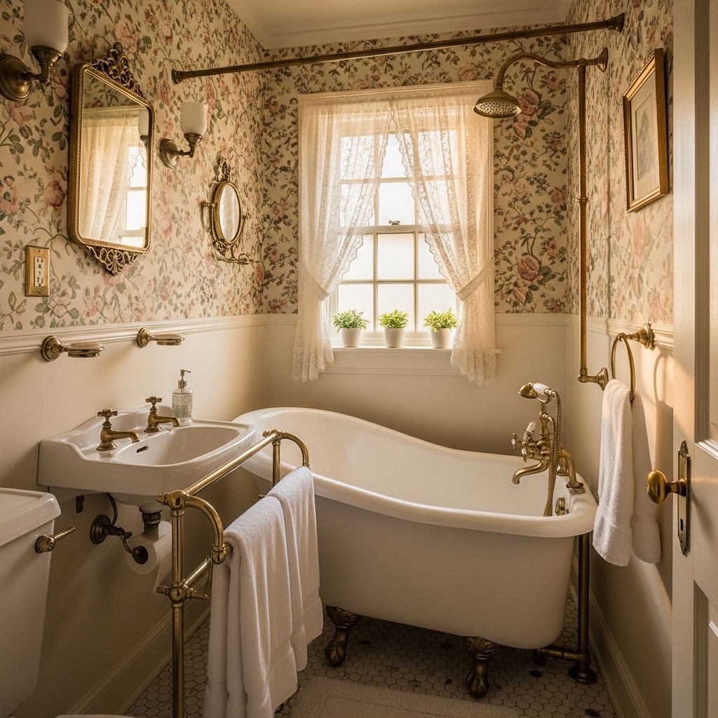 23 Small Victorian Bathroom Designs: Period Charm Meets Modern Function 2 Clawfoot Tub Nestled in a Petite Space With Ornate Period Fixtures