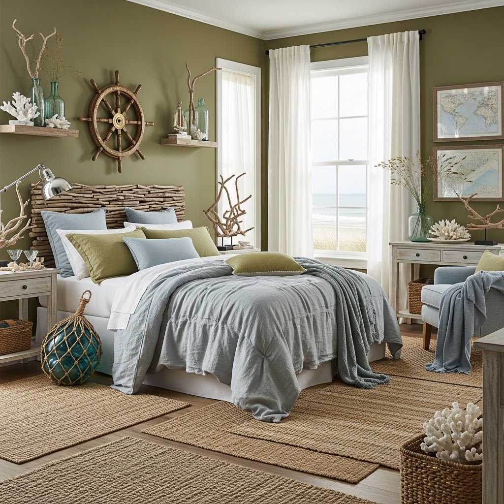 Coastal Olive Green Bedroom