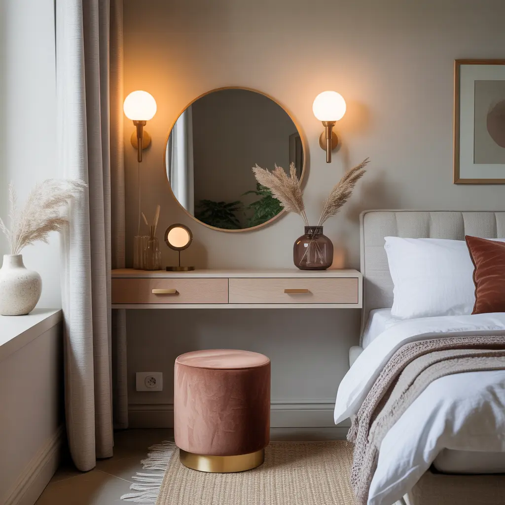 How to Create a Vanity Nook in Small Bedroom (So Chic!) 2 Corner Floating Shelf