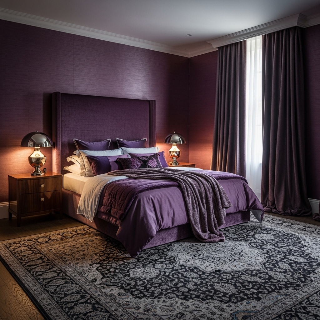 14 Purple Bedroom Ideas with Stylish Charm 2 Dark Purple Bedroom with Moody Elegance