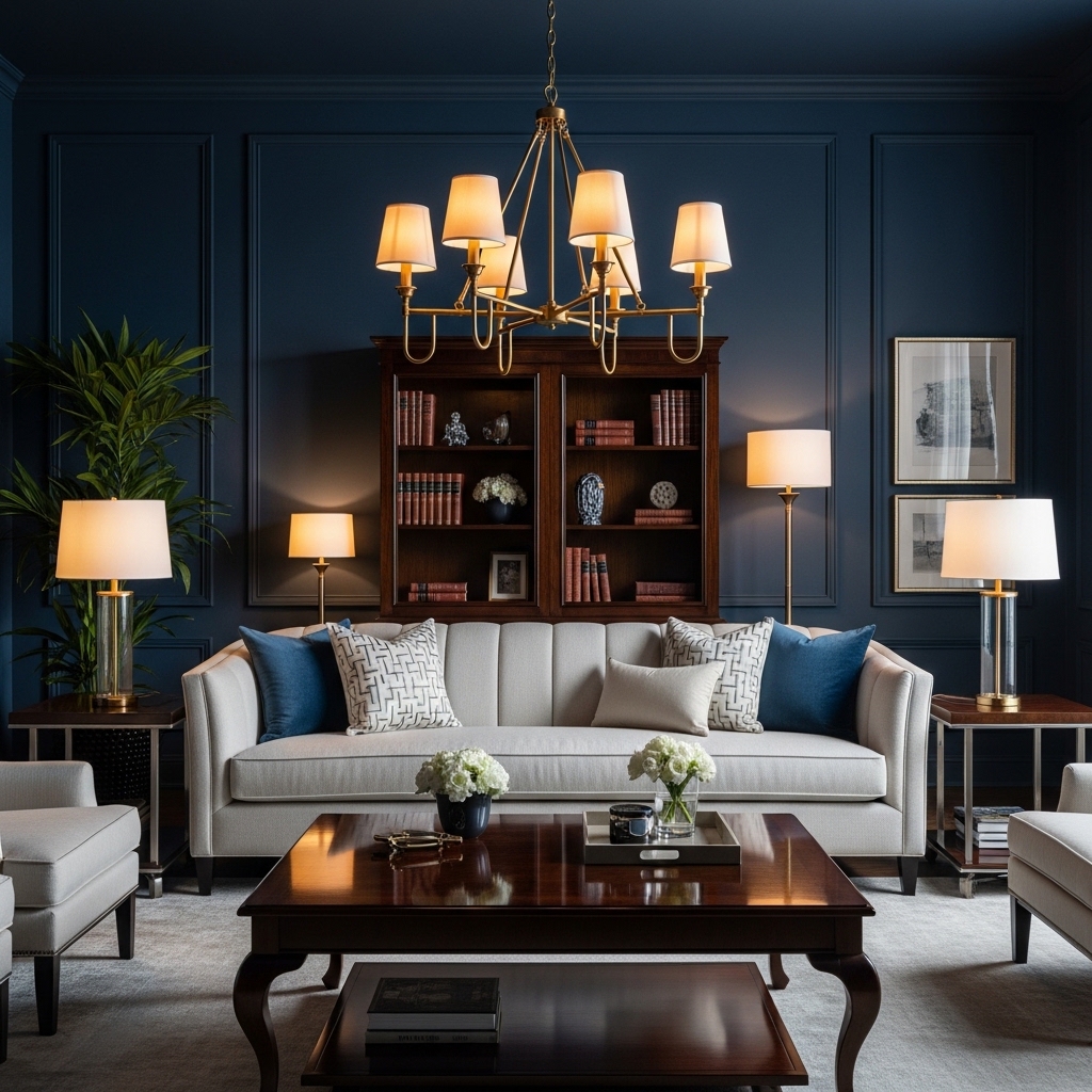 24 Stunning Living Room Paint Color Ideas That Pair Perfectly with Off White Furniture! 4 Deep Navy Blue
