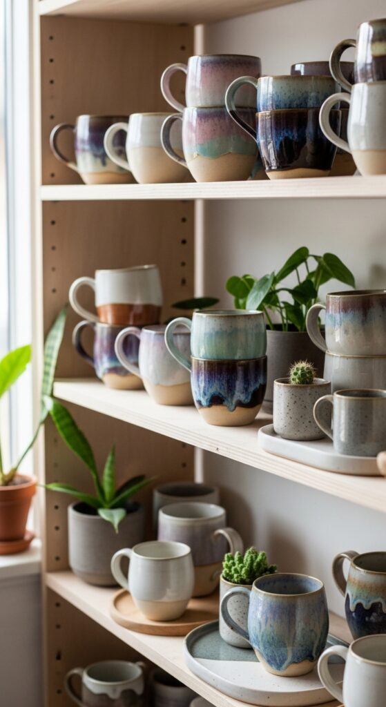 17 Simple Boho Kitchen Decor with Open Shelving Must-Try 12 Display Artisan Mugs with Unique Handles