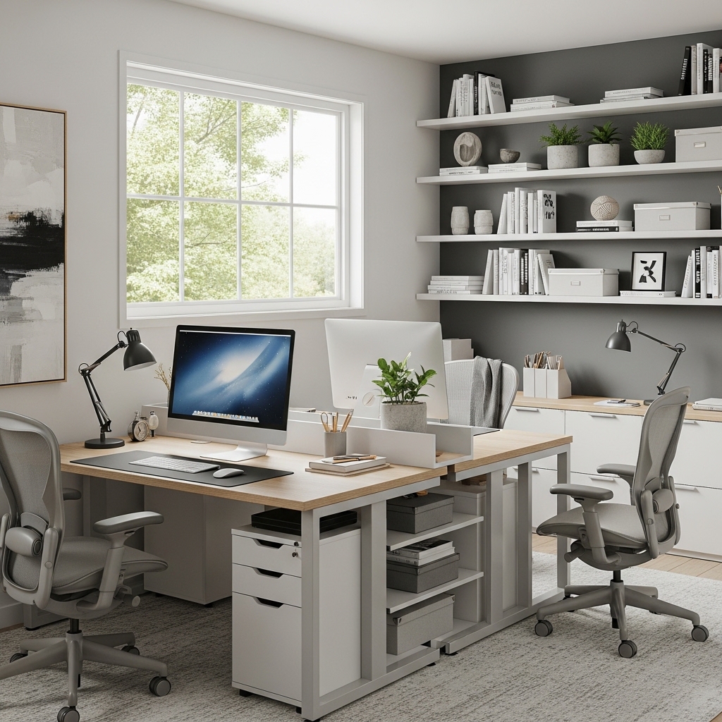 23 Home Office Ideas to Upgrade Your Work From Home Setup 10 Dual workspace for shared office functionality