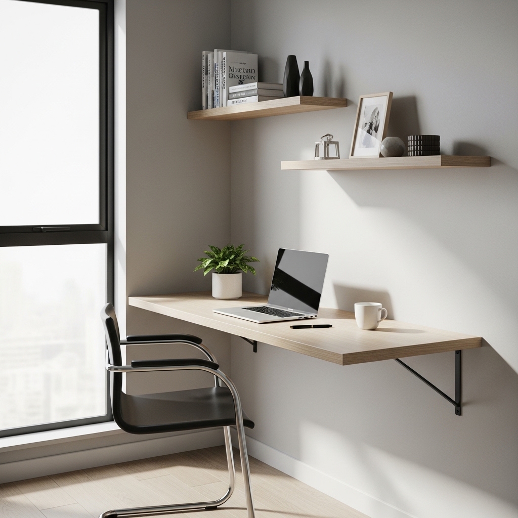 23 Home Office Ideas to Upgrade Your Work From Home Setup 3 Floating wall desk for small space efficiency
