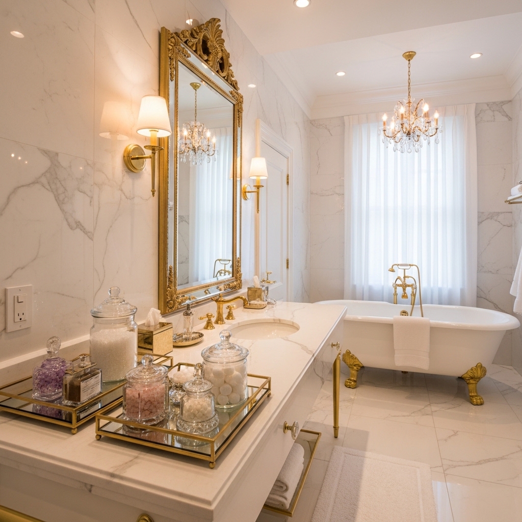 29 Enchanting Girly Bathroom Decor Ideas for a Whimsical Touch 3 Glamorous Gold Glam