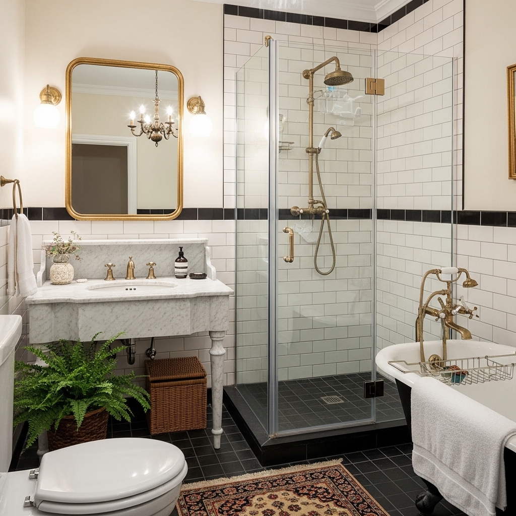 23 Small Victorian Bathroom Designs: Period Charm Meets Modern Function 7 Glass Shower Enclosure Opening a Cramped Layout With Period Hardware