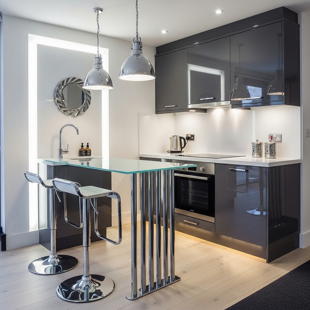 18 Small Kitchen Island Ideas That Combine Functionality with Style 10 Glass Top Elegance