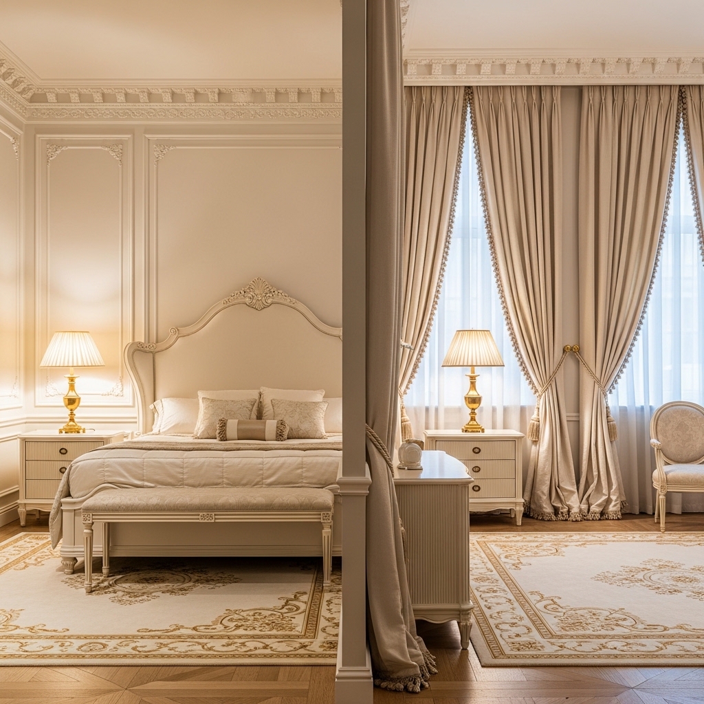 20+ Neo-Classical Master Bedroom Ideas You’ll Pin Now – Elegant, Timeless Inspiration 2 Grand Symmetry With Architectural Balance
