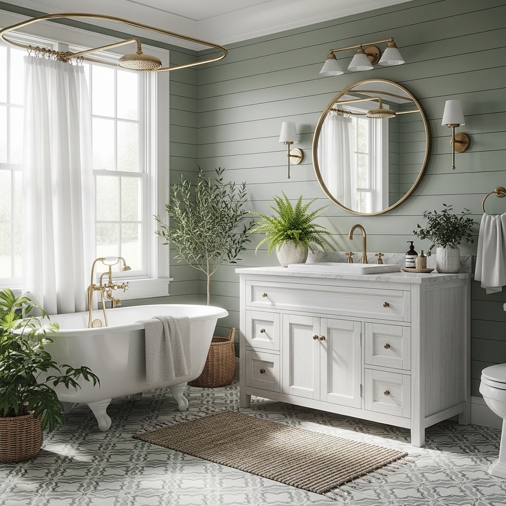 14 Stunning Joanna Gaines Bathroom Transformations 11 10. Green Farmhouse Elegance