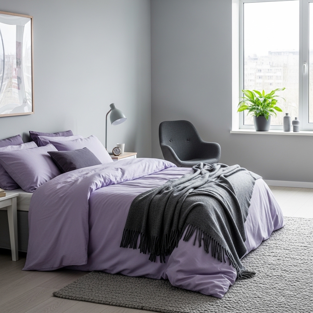 14 Purple Bedroom Ideas with Stylish Charm 3 Grey and Purple Bedroom with Balanced Contrast